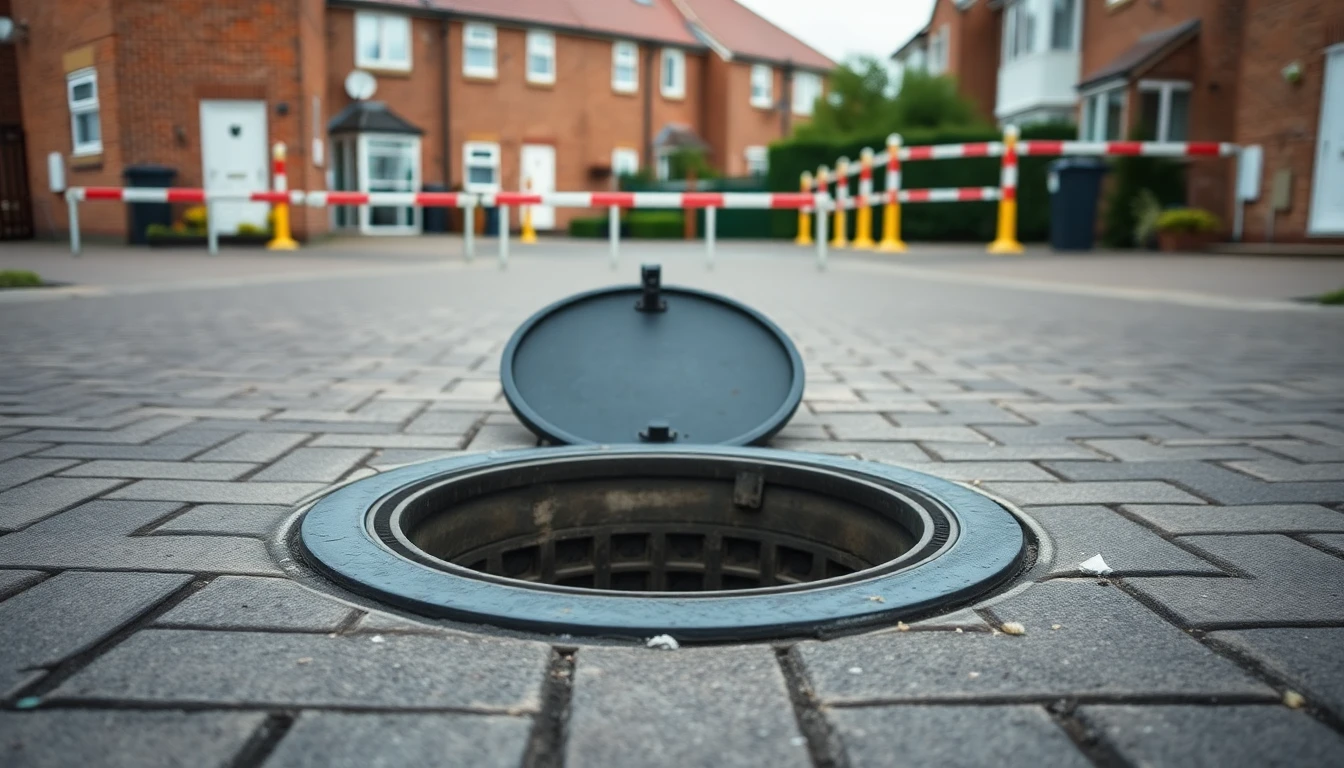 Open manhole on an Essex suburban pavement